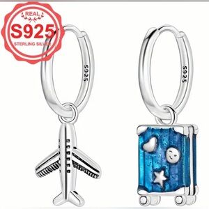 STERLING SILVER s925 Airplane & Luggage Earrings